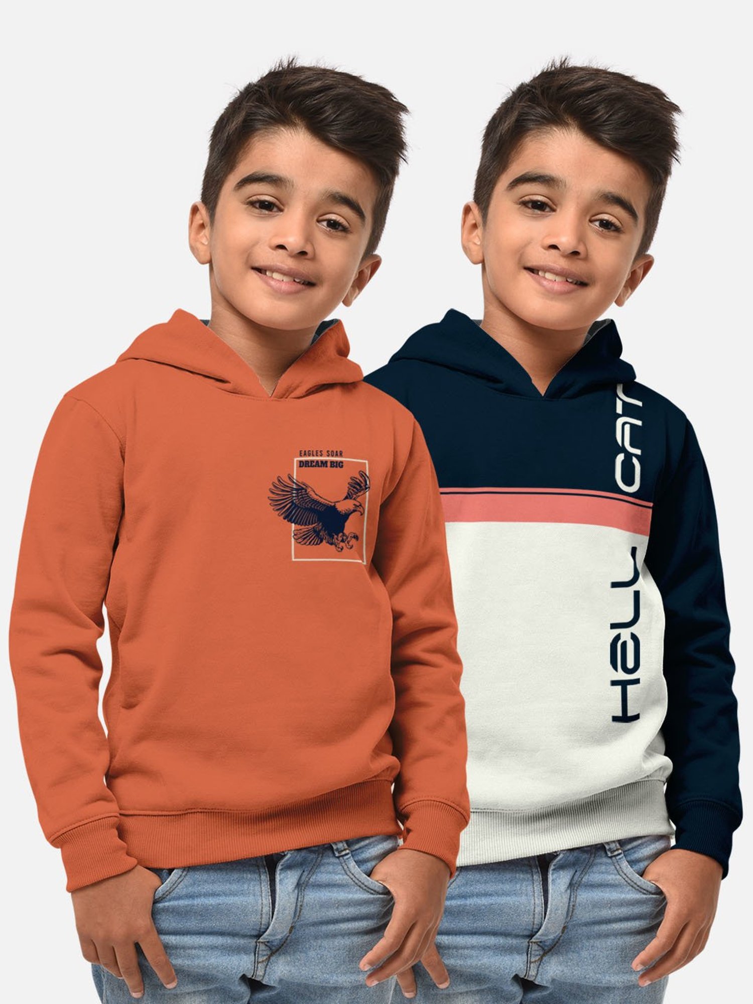 HELLCAT Orange & Navy Printed Full Sleeves T-Shirt (Pack Of 2)