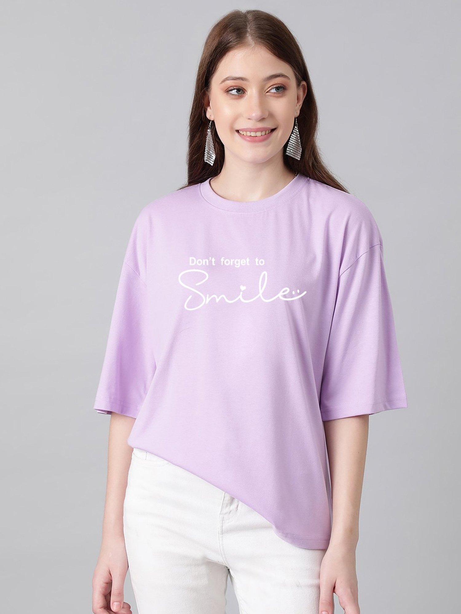 Kotty Lavender & White Graphic Print Oversized T-Shirt