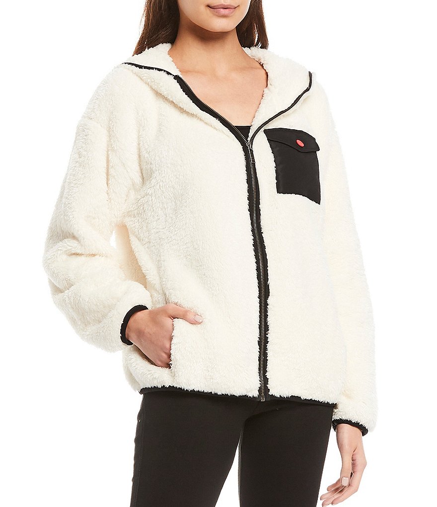 UGG Kadence Sherpa Fleece Hoodie Lounge Patch Pocket Jacket