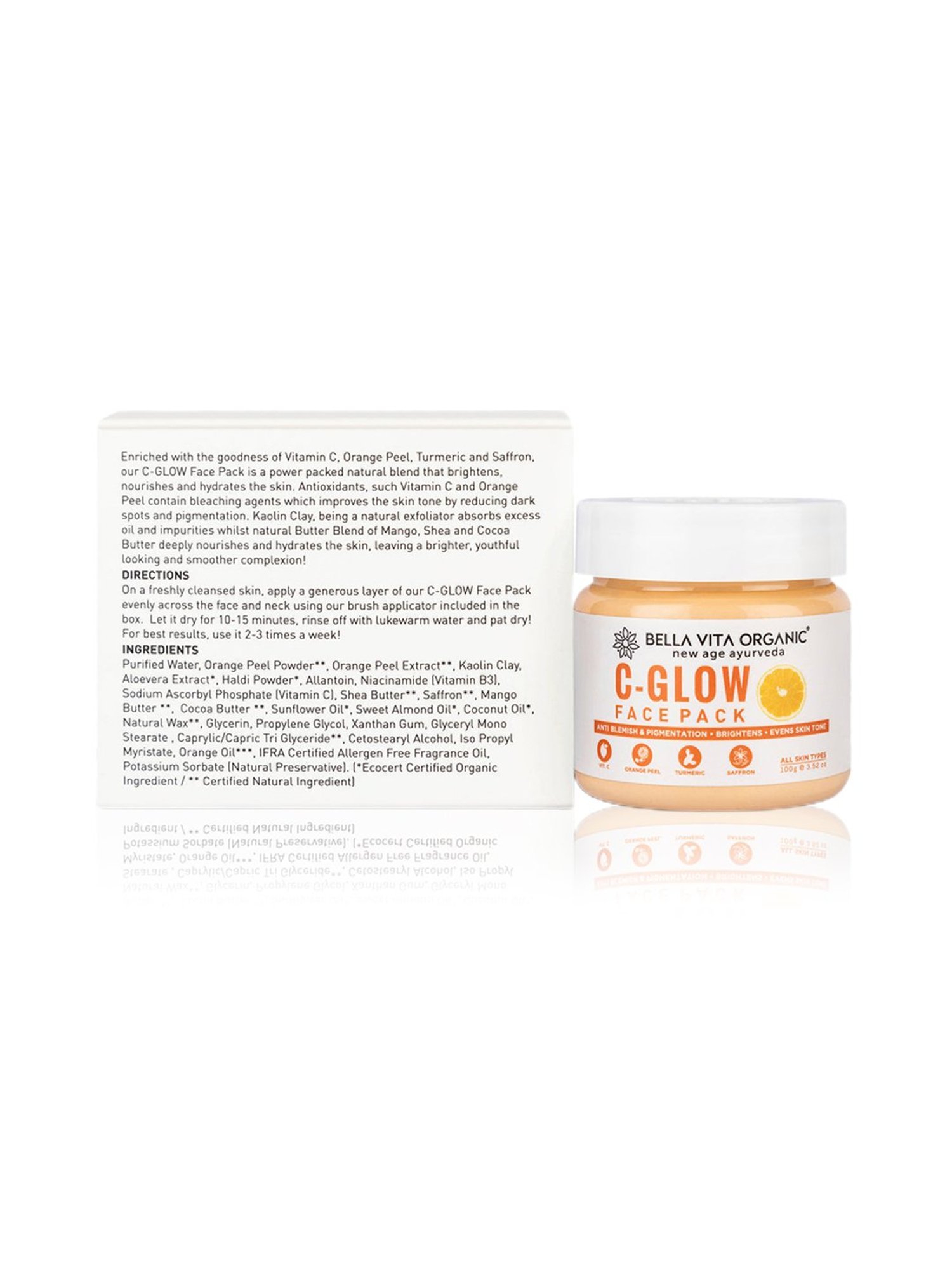 Bella Vita Organic Vitamin C Glow Face Pack for Skin Brightening, Nourishment & Hydration - 100 gm