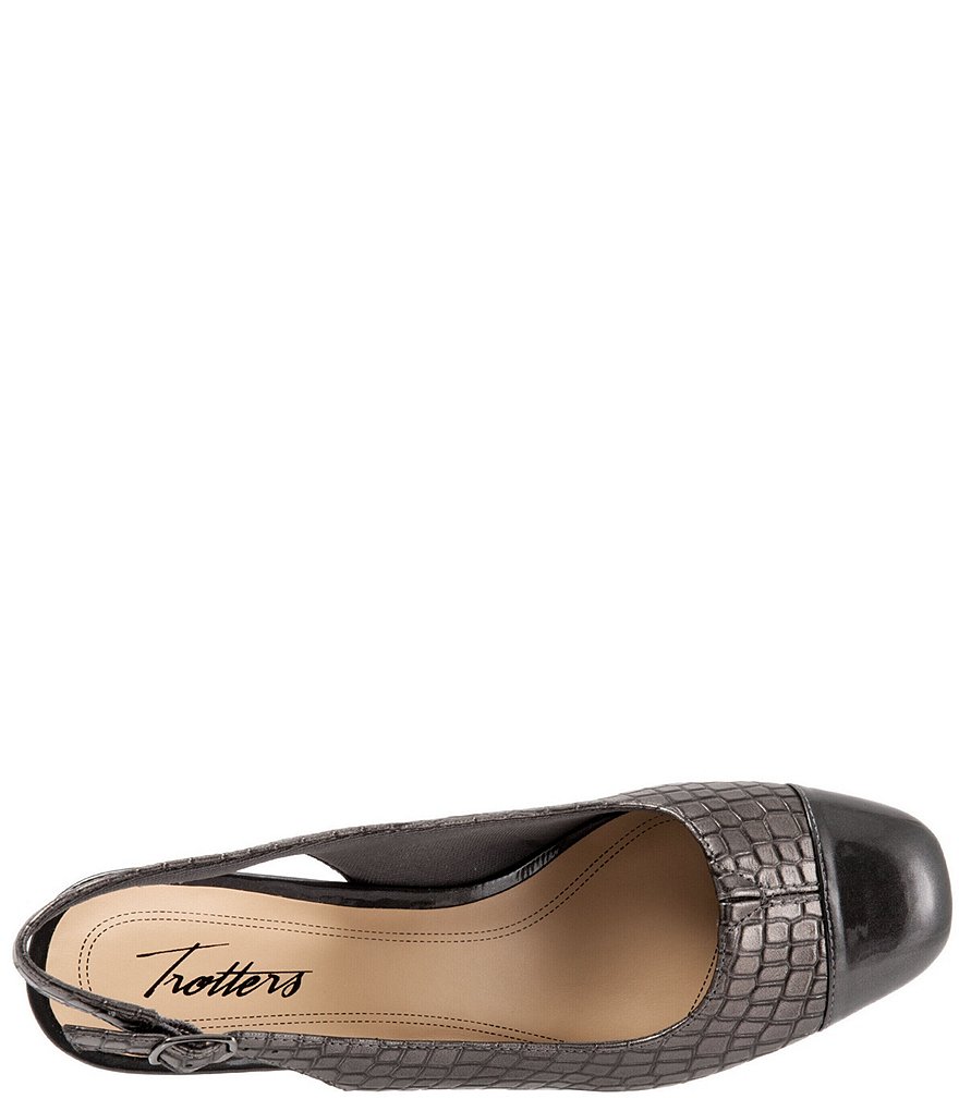 Trotters Dea Patent Croco Print Slingback Block Heel Pumps