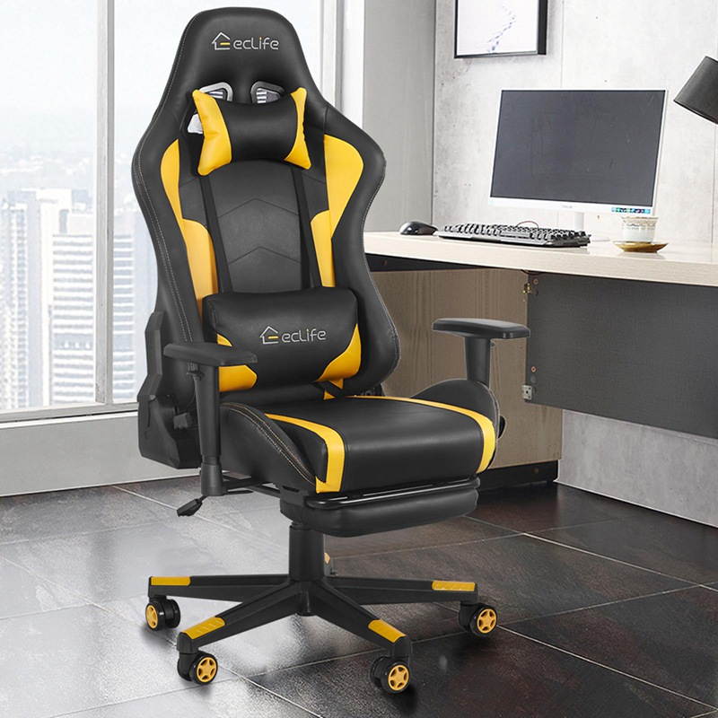 Eclife PC Gaming Chair Massage game chair/ergonomic design/office chair/Racing Style Gaming Chair/provide you with a comfortable game office environment(Yellow and Black)