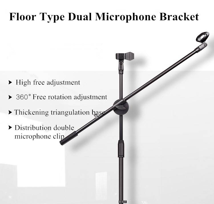 Professional NB-107 Microphone Stand Metal Dual Microphone Holder Tripod Adjustable Double-headed Clip Telescopic Boom Support