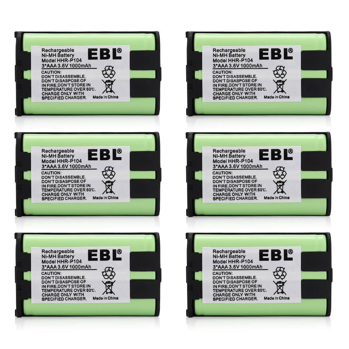 EBL 10 Pack HHR-P104 Batteries 1000mAh 3.6V Cordless Home Phone Replacement Battery for HHR-P104 P104A KX-TG2314 KX-TG2388B