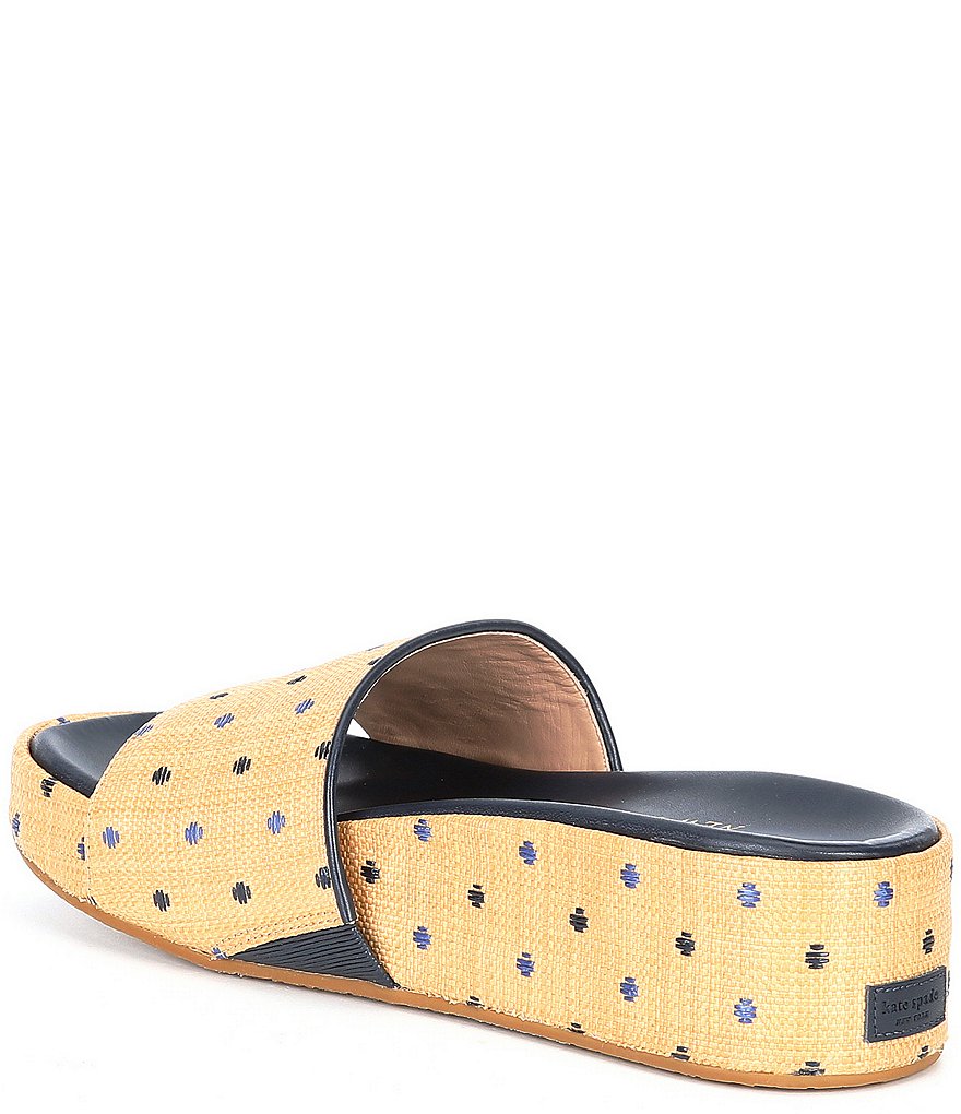 kate spade new york Breeze Dot Printed Raffia Wedge Slides