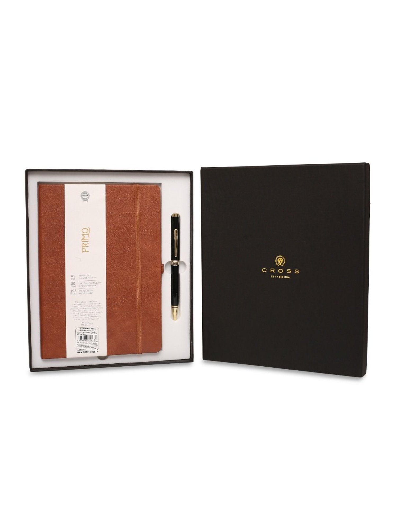 Cross Black Lacquer Gold Ballpoint Pen with Executive Tan Notebook