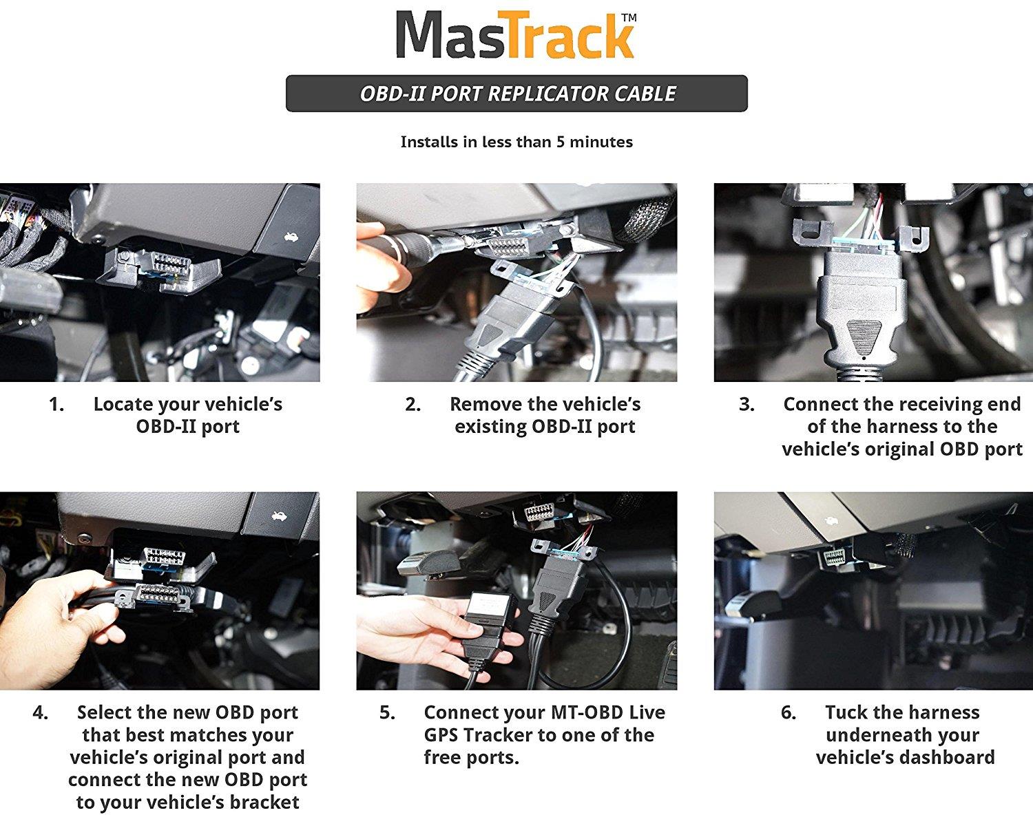 MasTrack OBD-II Port Replicator Cable (Compatible with MT-OBD Live GPS Tracker)