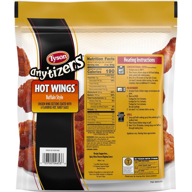 Tyson Any'tizers Bone-In Buffalo Chicken Hot Wings - Frozen - 22oz