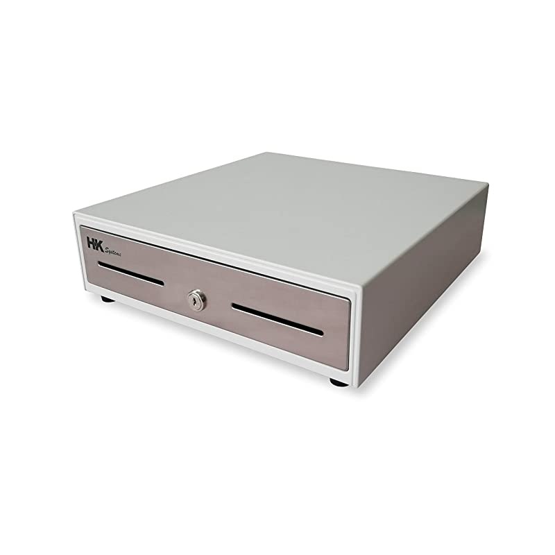 13" Heavy Duty Compact White Manual Push Open Cash Drawer with 4 Bill /5 Coin Till Stainless Steel Front