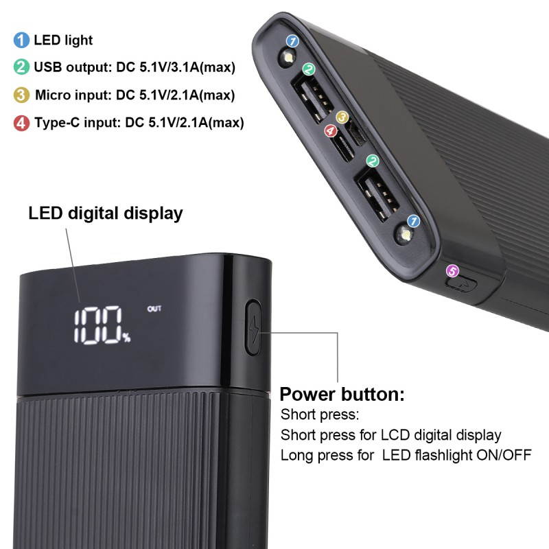 Power Bank 50,000mAh Portable Charger Backup Battery Pack With Dual USB Smart Charge & Flashlight For IPhone/Samsung/and More