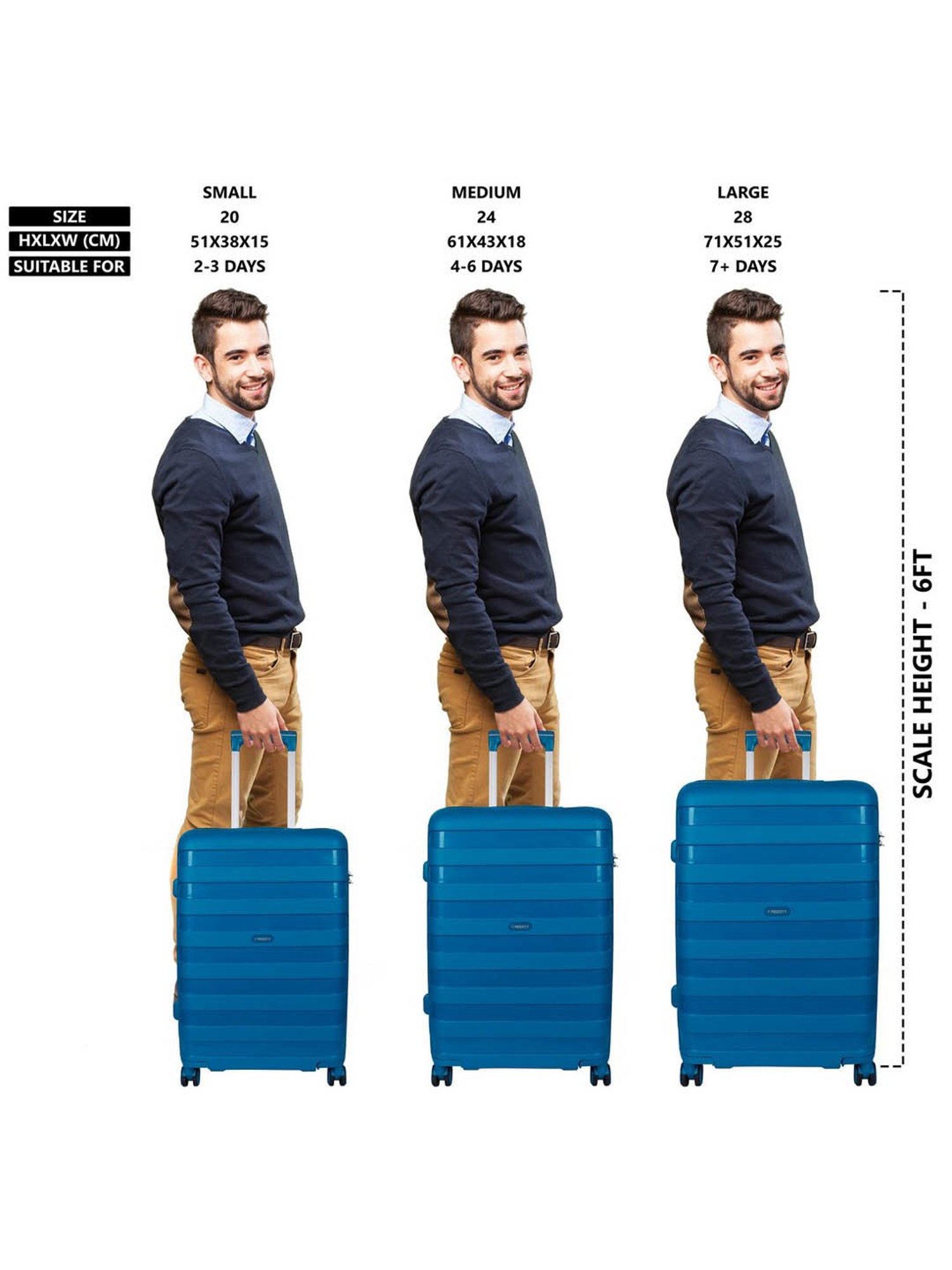 Priority Teal Blue 4 Wheels Large Hard Cabin Trolley Bag 50.8 cm