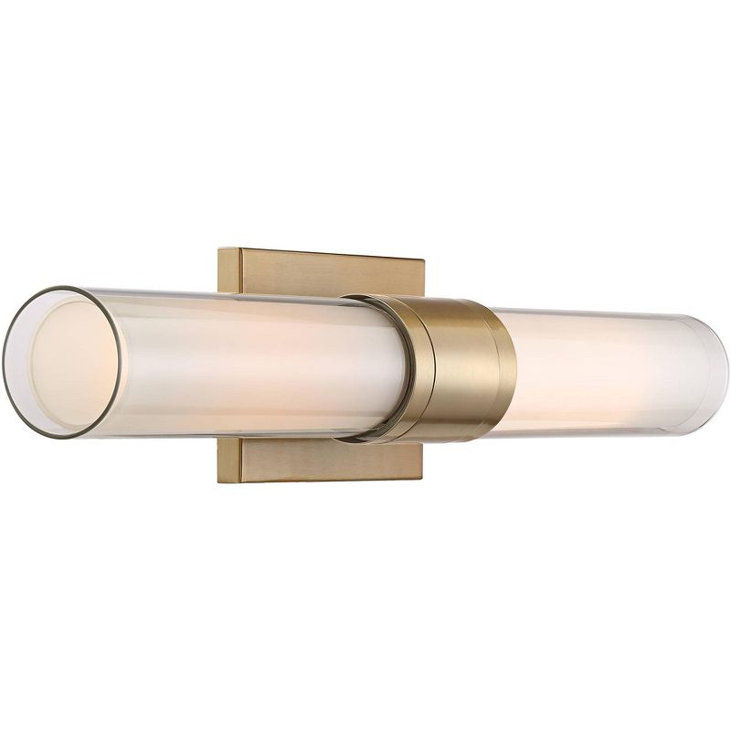 Possini Euro Design Modern Wall Light Brass Hardwired 23 1/2" Wide Light Bar Fixture Double Glass Tube for Bathroom Vanity Mirror