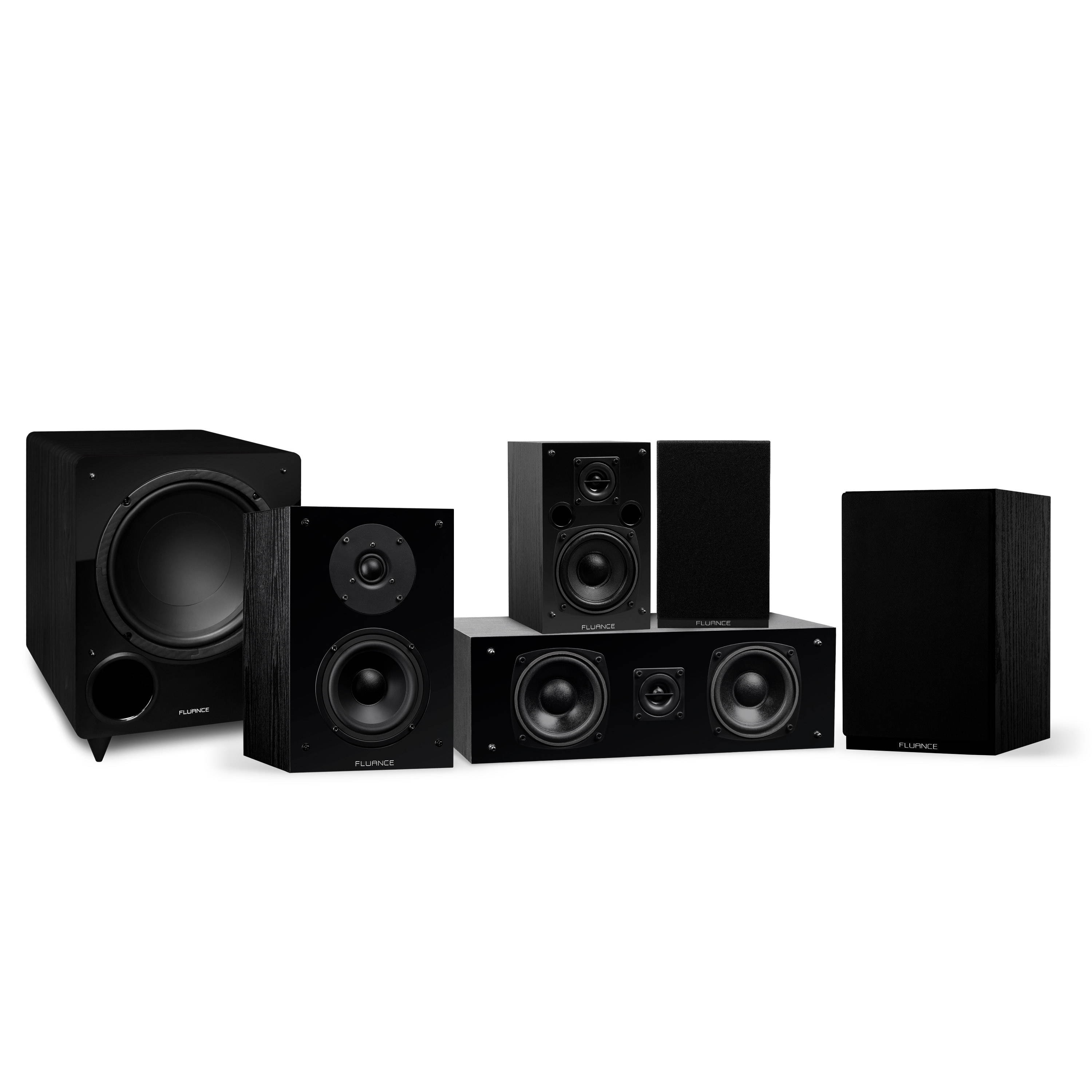 Fluance Elite High Definition Compact Surround Sound Home Theater 5.1 Channel Speaker System including 2-Way Bookshelf, Center Channel, Rear Surrounds and DB10 Subwoofer - Black Ash (SX51BC)