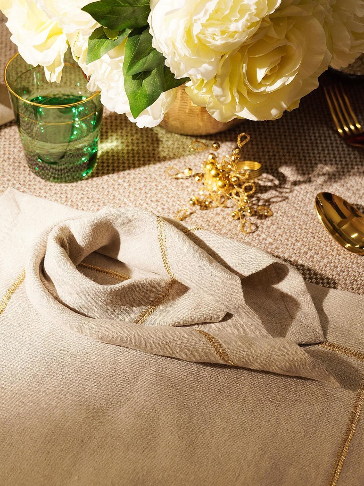 Pure Home and Living Beige Linen Embroidery Table Napkins