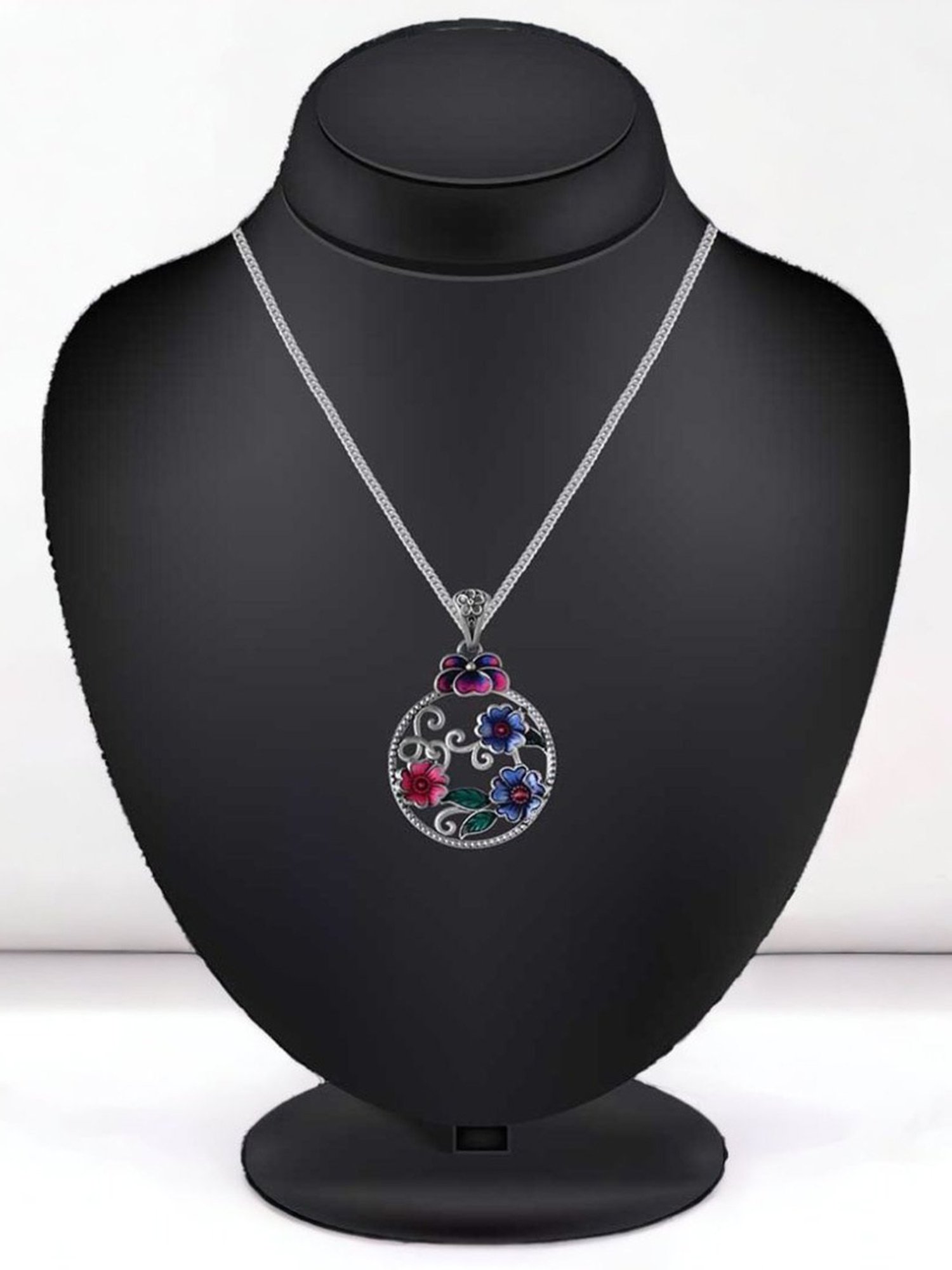 Rihi by P.C. Chandra Jewellers 925 Silver Colorful Meenakari Flower Pendant for Women & Girls