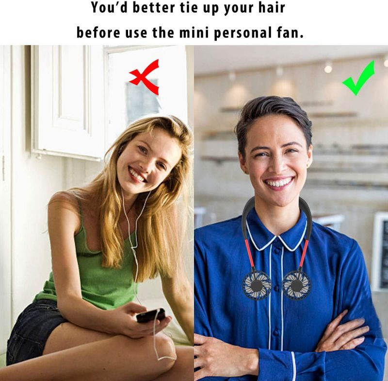 DONWELL Hands Free Neck Fan, Portable Mini Rechargeable LED Neckband Fan with Dual Wind Head and Aromatherapy for Sports, Travelling, Outdoor, Office - 3 Speeds, Battery Operated (Black)