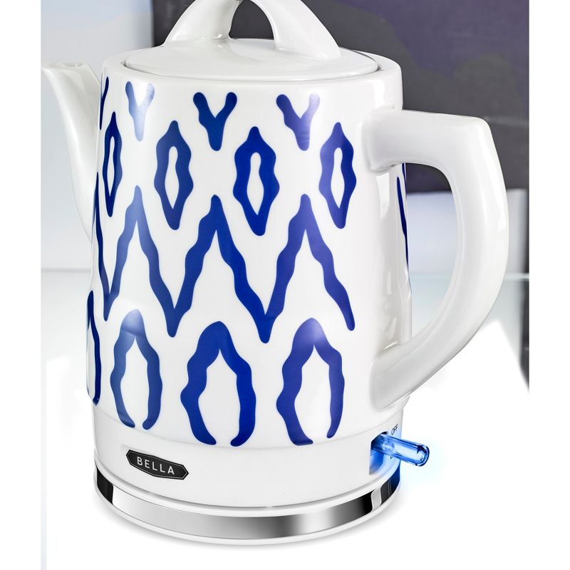 Bella 14744 Stylish 1.5 Liter 1350 Watt Long Neck Spout Ceramic Cordless Electric Kettle with 360 Degree Swivel Base, Blue Aztec