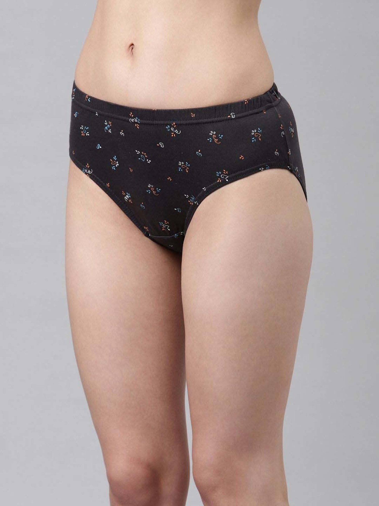Dixcy Slimz Black & Grey Printed Hipster Panty - Pack Of 6
