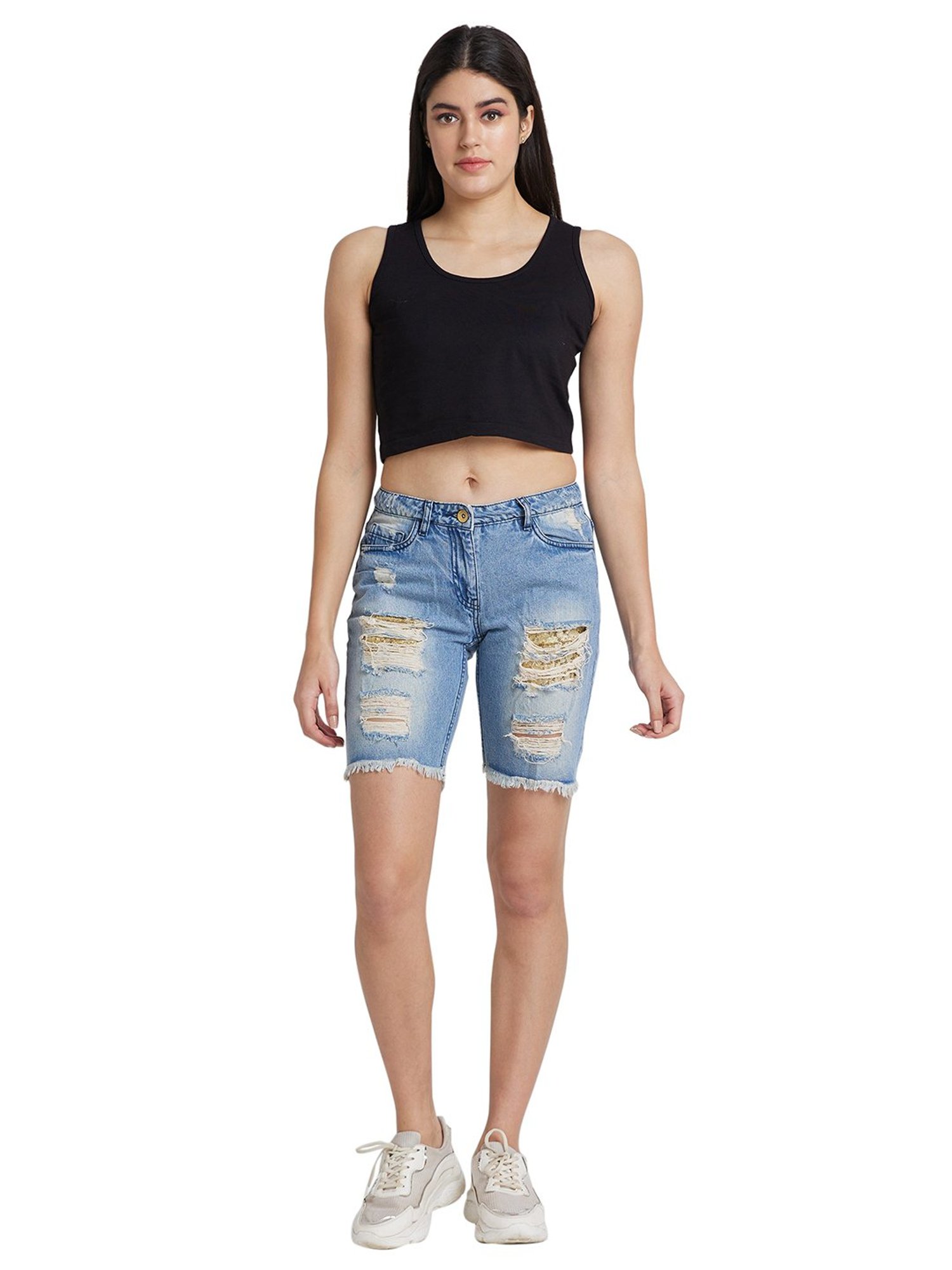 Being Human Blue Distressed Mid Rise Denim Shorts