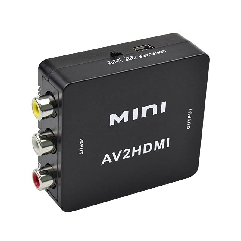 AV to HDMI tend 1080P Mini 3RCA AV CVBS Composite to HDMI Video Audio Converter Adapter Supports PALNTSC with USB Charge Cable for PC Laptop TV VHS VCR DVD