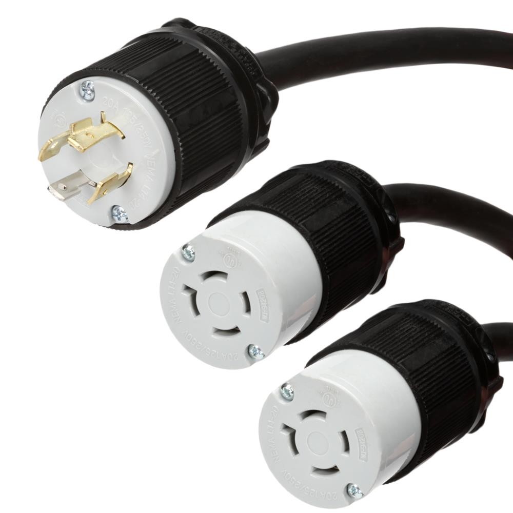 Ironbox L14-20 to 2x L14-20 Connector Power Cord - Black - 10 Foot+2x1ft - 20A/125V - 12/3 SJT - IBX-2163-10