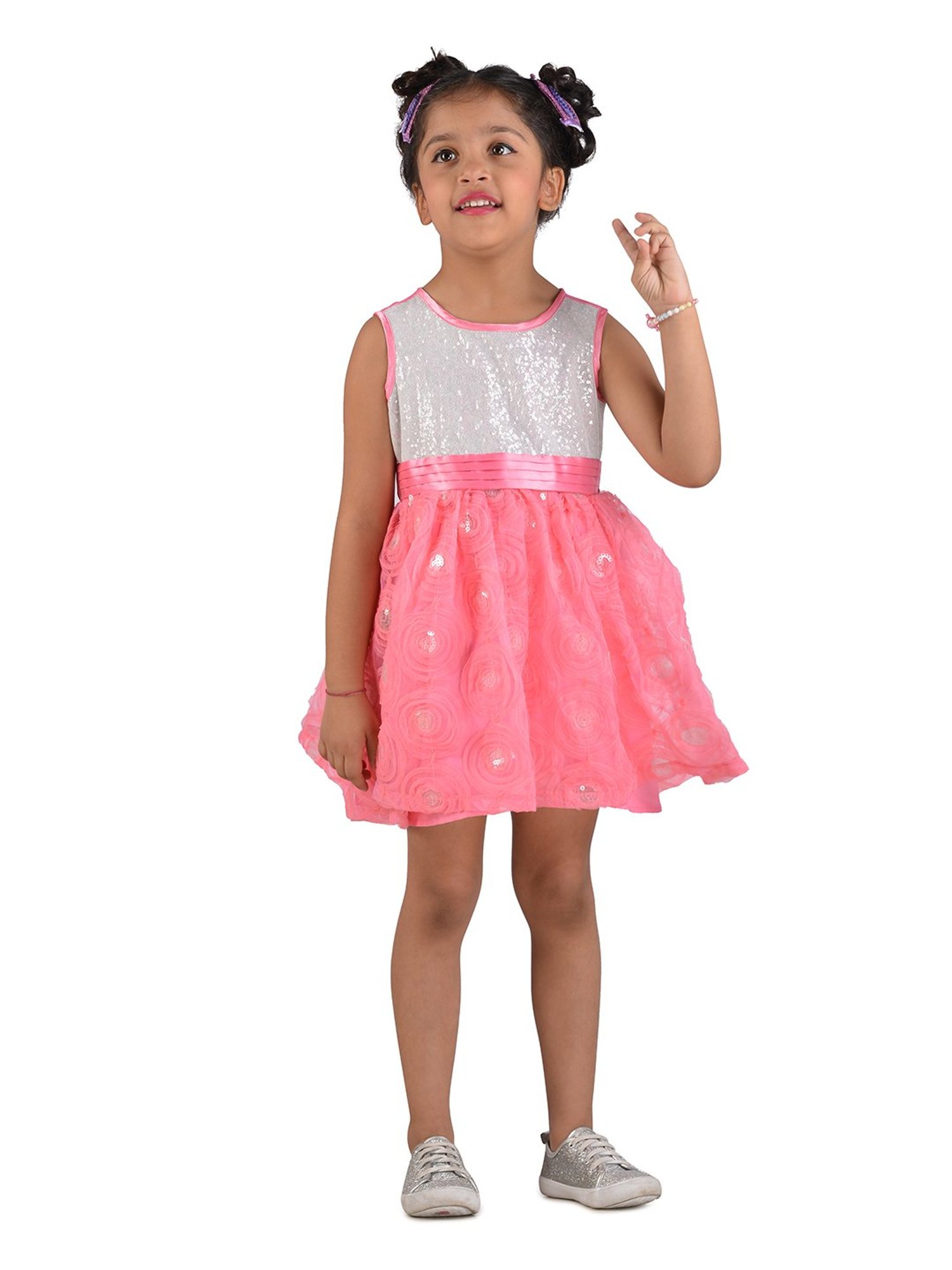 KidsDew White & Pink Sequence Dress