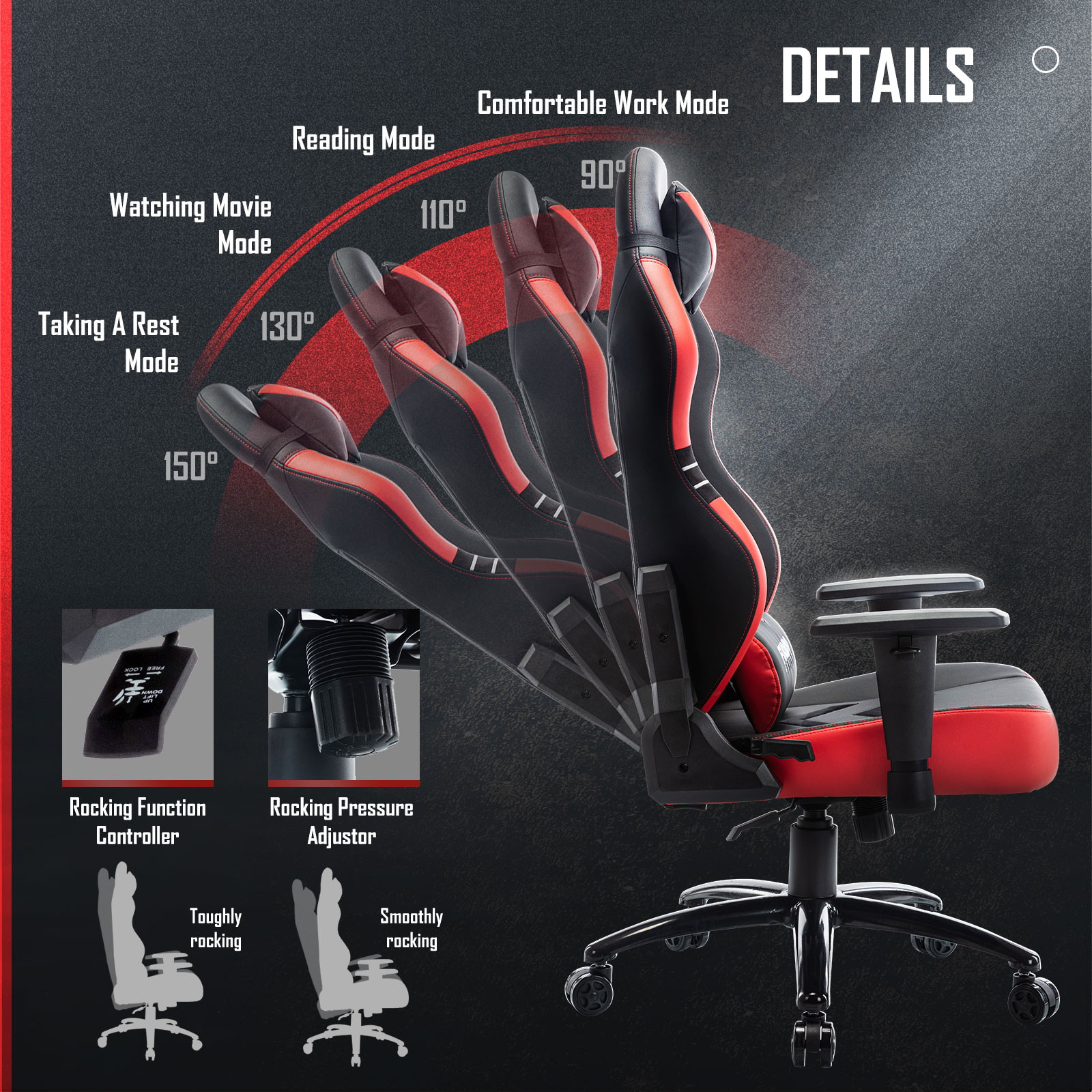 COLAMY Gaming Chair, Big & Tall Computer Chair Fluorescent Racing Style Desk Office Chair Wide Seat Height Adjustment Swivel Task Chair with Headrest and Lumbar Support(Black/Grey/Red/Blue/White/Pink)