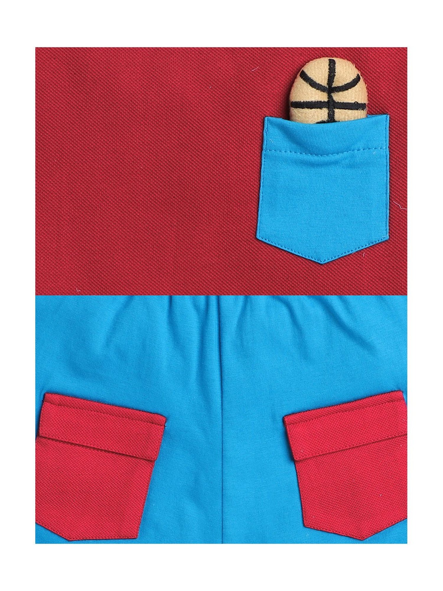 Bumzee Kids Red & Blue Solid T-Shirt with Shorts