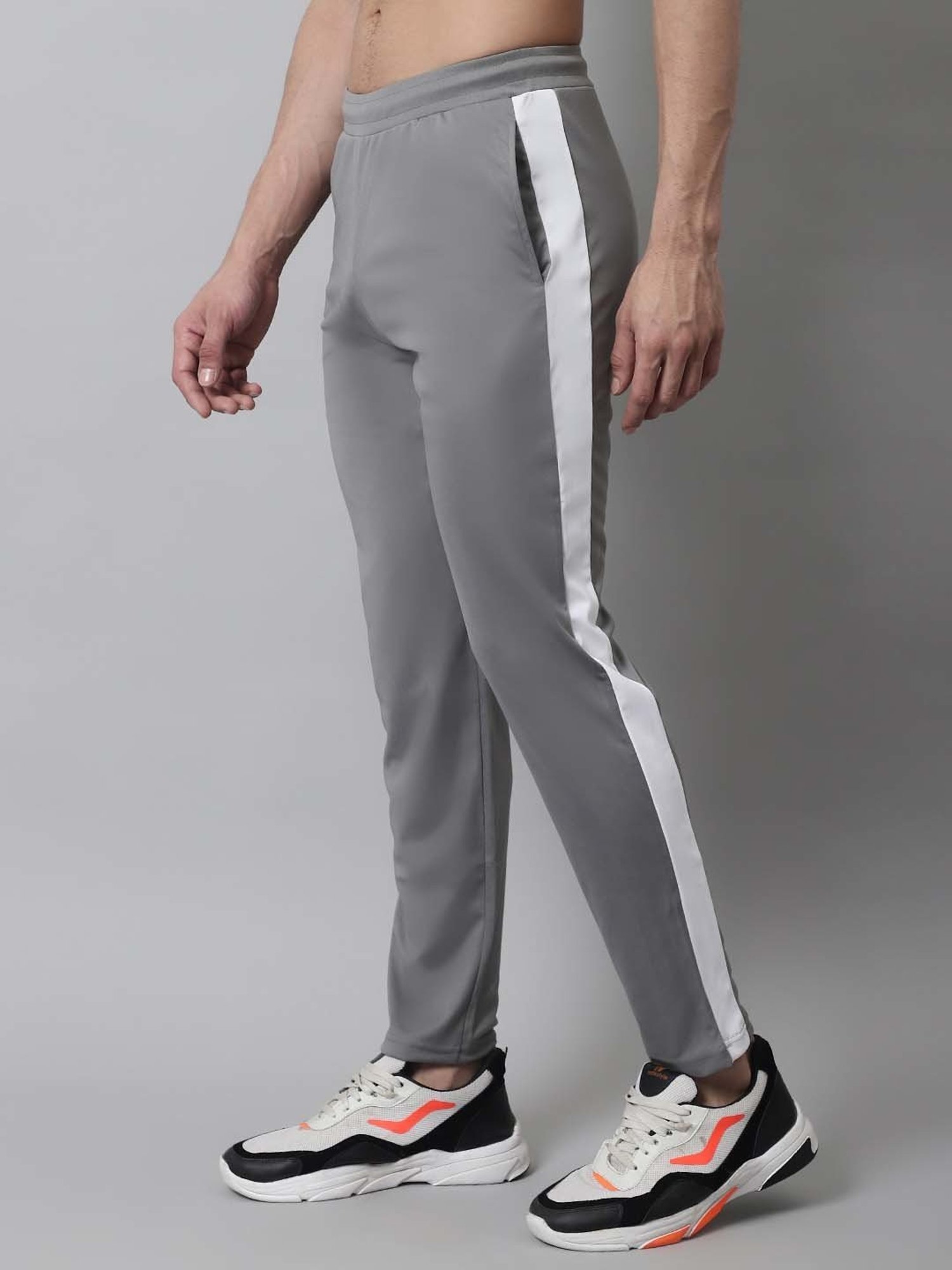 Jainish Grey Tapered Fit Striped Trackpants