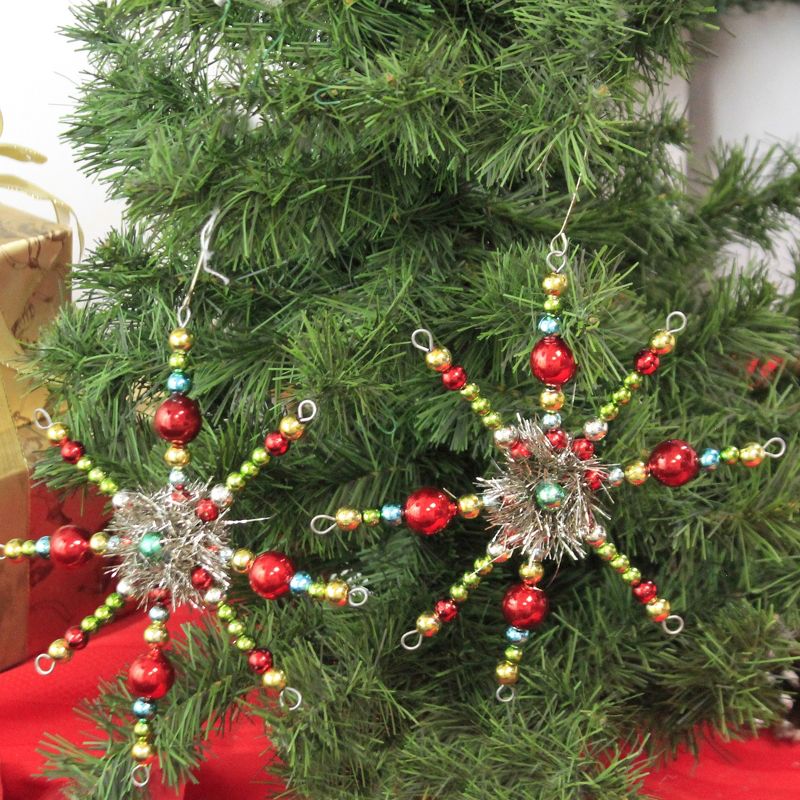 Christmas 7.5" Beaded Starburst Ornament Set/2 Lowe Merry Bright Vintage  -  Tree Ornaments