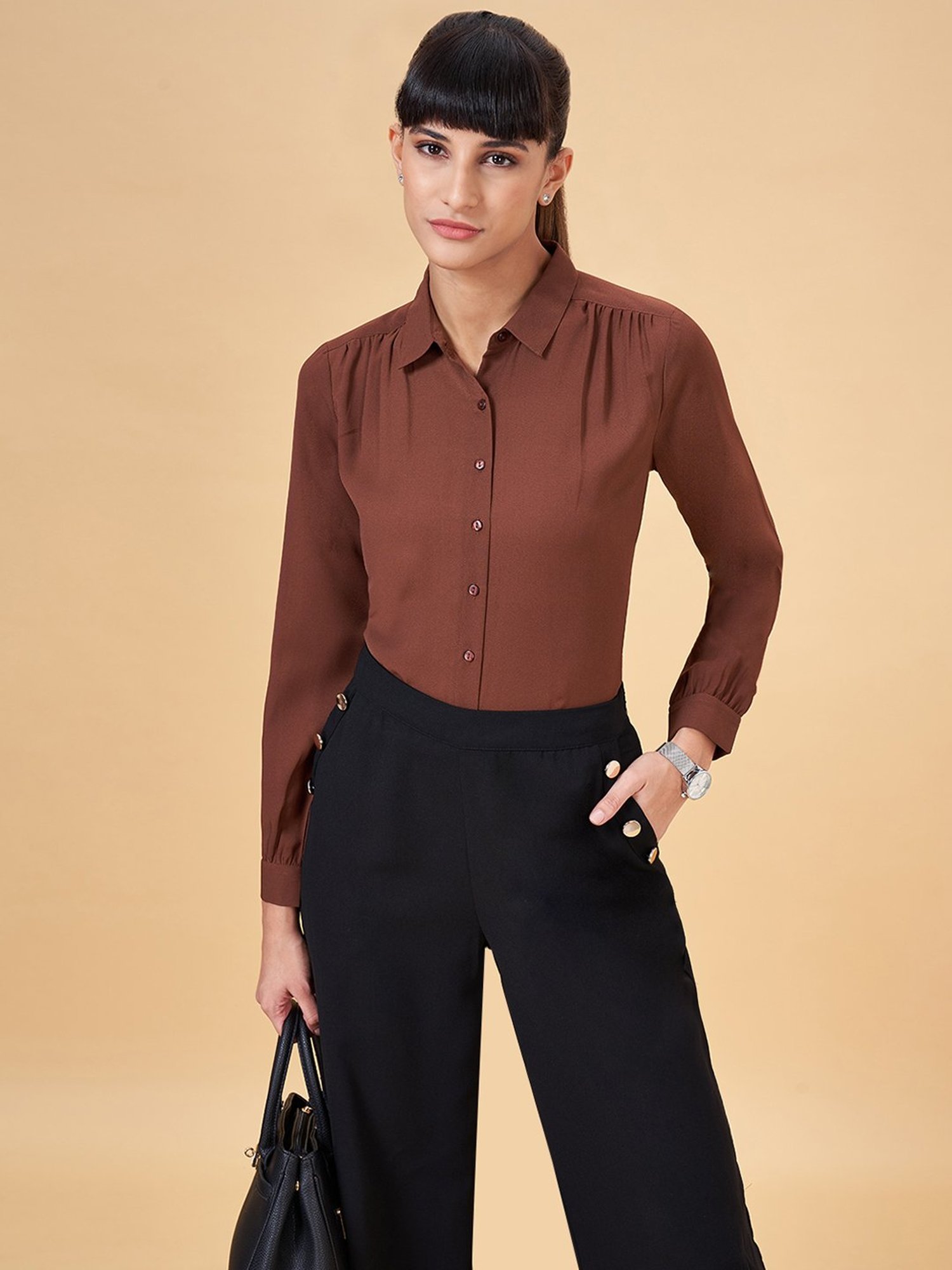 Annabelle by Pantaloons Brown Regular Fit Formal Shirt