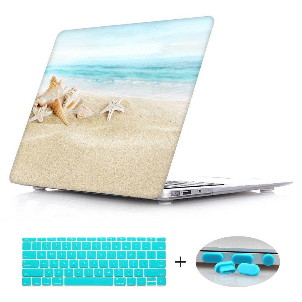 New Fashion Rubberized Clear Laptop case + Keyboard skin + Dust plug For Macbook Air 11 (Models:A1465/A1370) - Ocean Beach Starfish