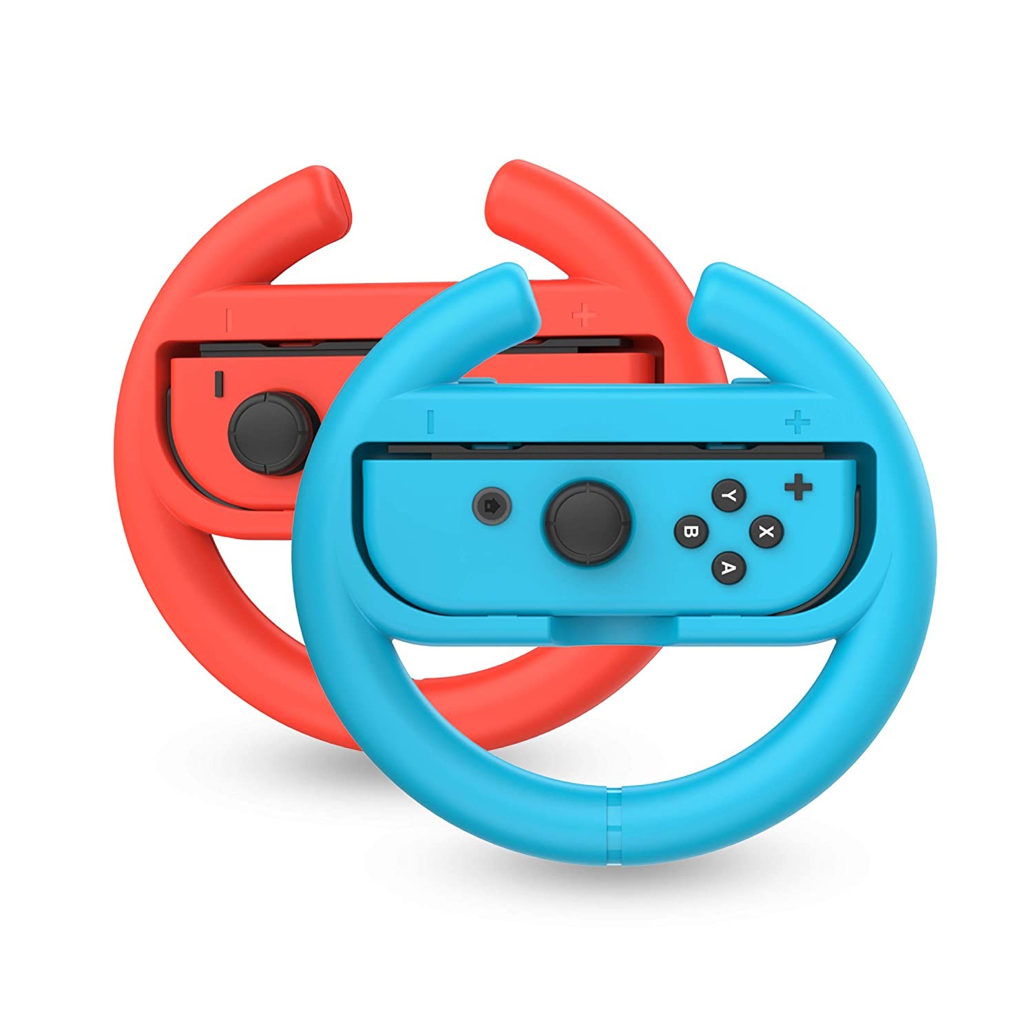 Steering Wheel Controller for Nintendo Switch (2 Pack) - Racing Games Accessories Joy Con Controller Grip for Mario Kart, Blue/Red Combo
