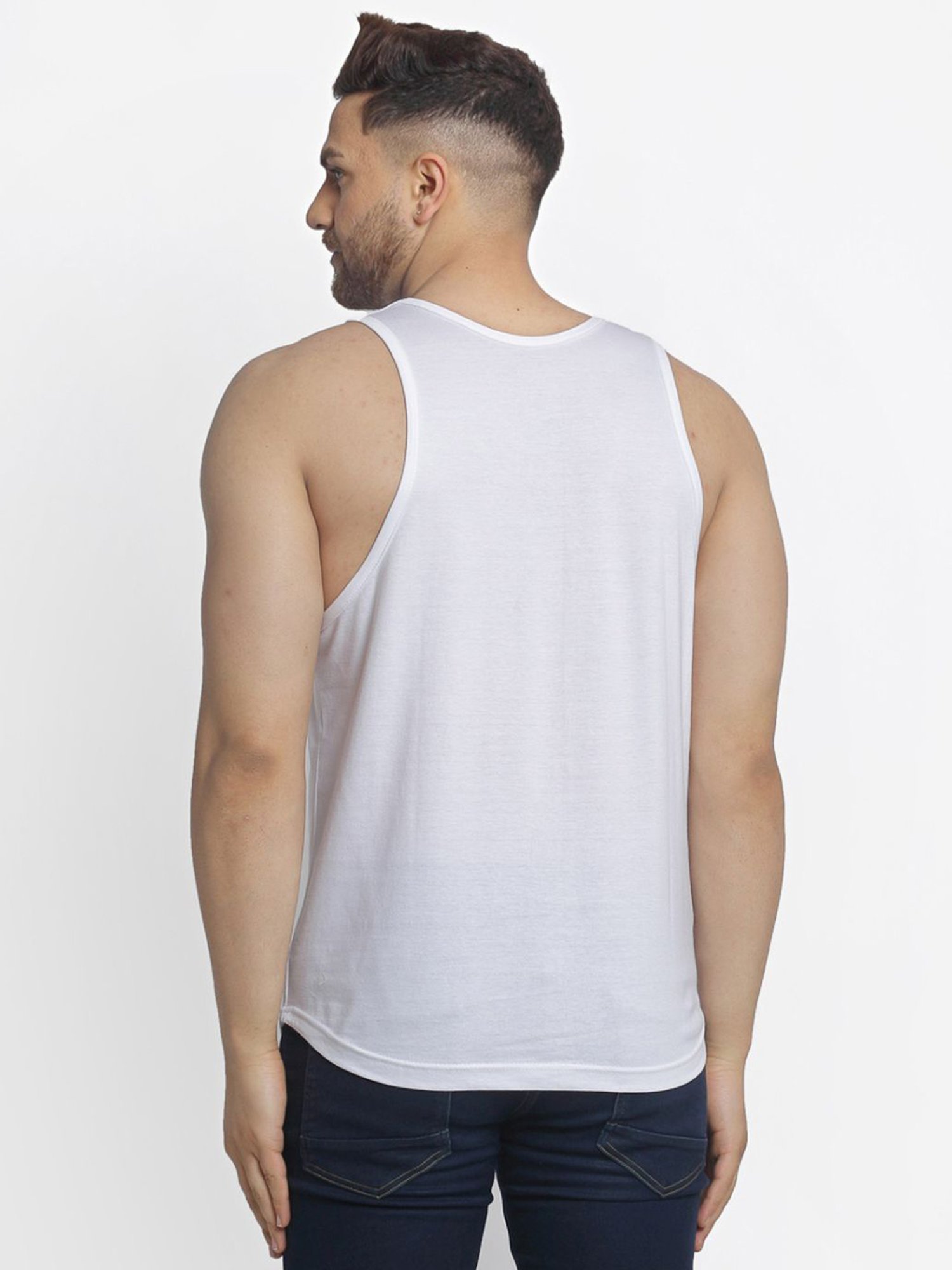 Friskers Multi Cotton Slim Fit Printed Gym Vest - Pack of 2