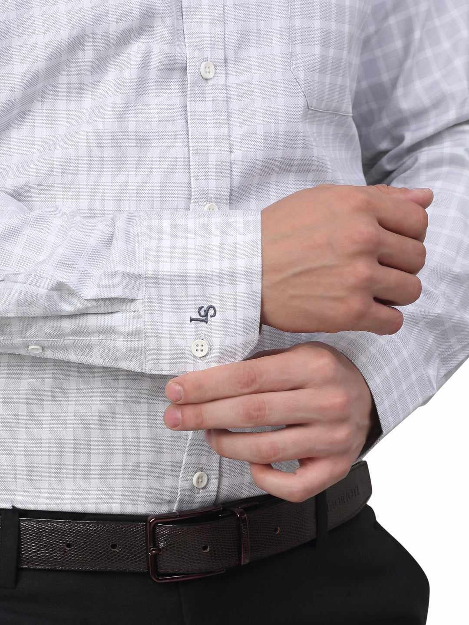 Louis Stitch Grey Cotton Regular Fit Checks Shirt