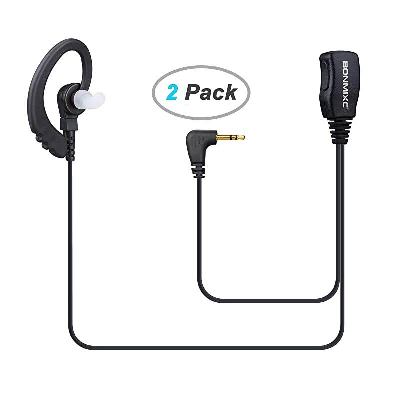 2 Pack Walkie Talkie Earpiece Mic PTT Compatible with Motorola Talkabout Cobra 25mm 1Pin TwoWay Radio Earpiece Reinforced Cable G Shape inEar