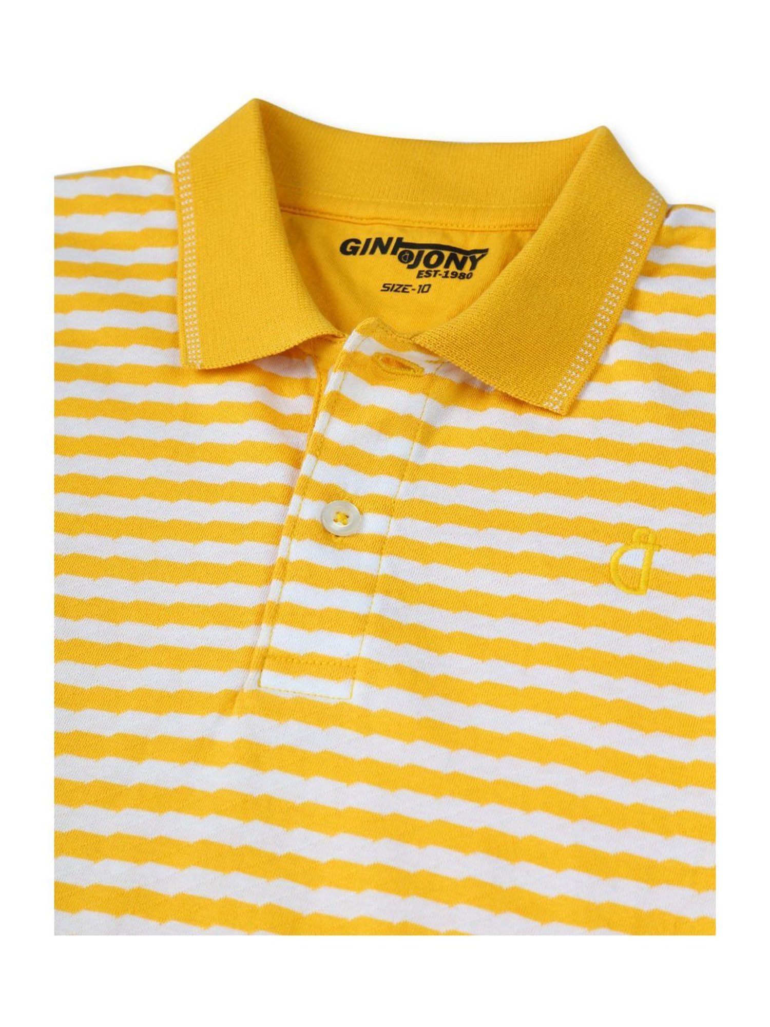 Gini & Jony Kids Yellow & White Cotton Striped Polo T-Shirt