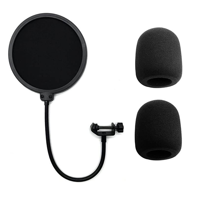 Pc Microphone Pop Filter Mask Shiled For Blue Yeti Dual Layer Mesh Mic Filters Wind Pop Screen With Flexible 360&deg;Gooseneck Clip 2 Pcs Mic Cover Foam