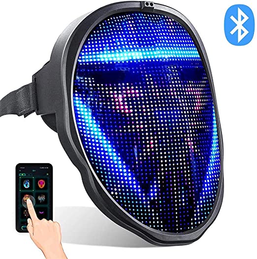 LED Mask with App Bluetooth Programmable, USB Rechargeable Light up Halloween Christmas Cosplay Costume Party Personalized Smart Facial Cool Full Masks for Adults Men Women