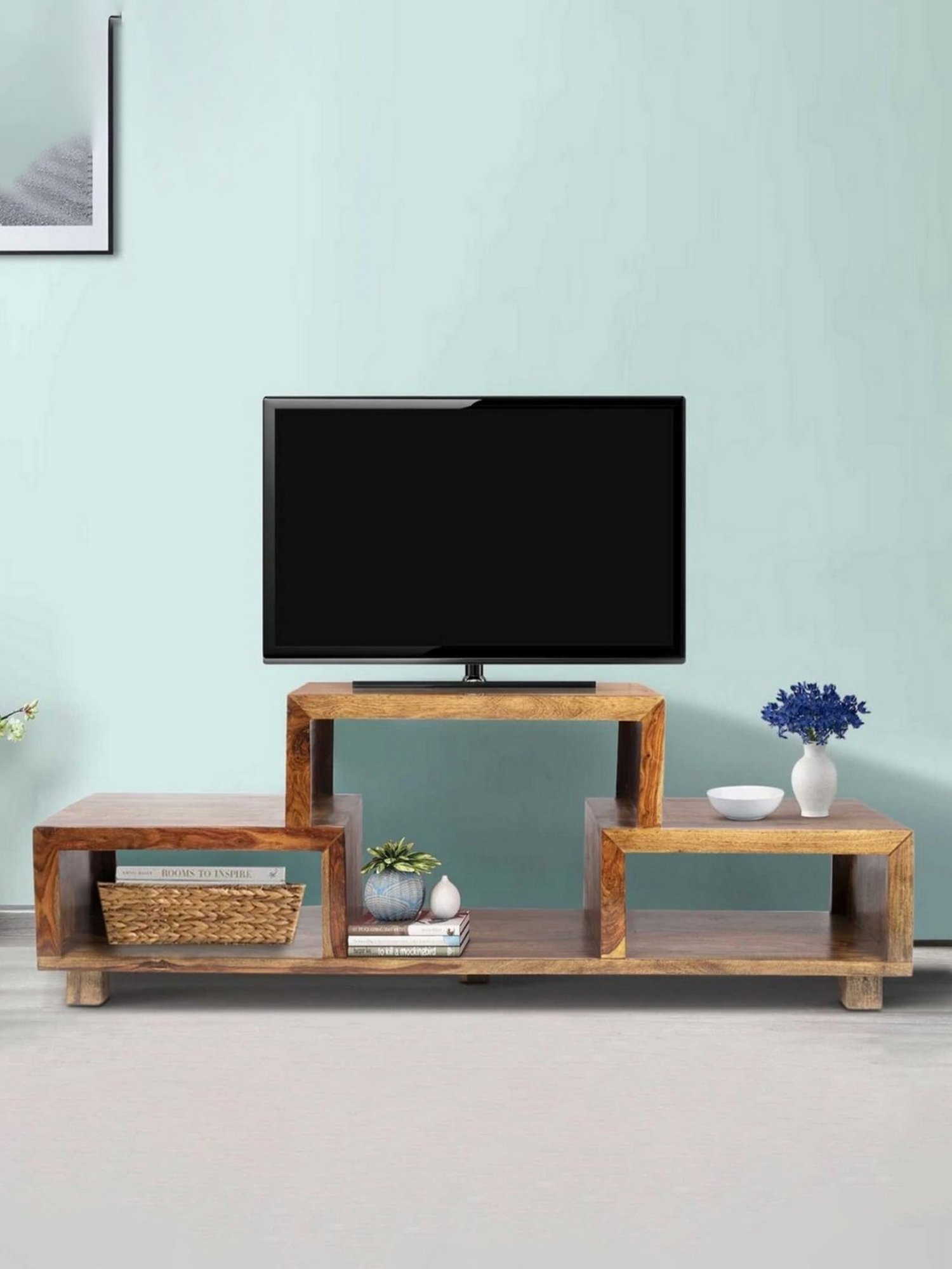 Ikiriya Allen Brown Wood Contemporary Designed TV Entertainment Unit Teak Finish