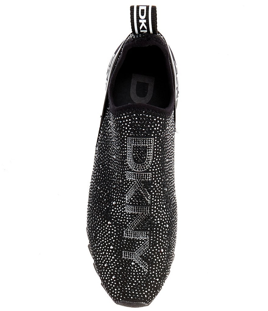 DKNY Annie Rhinestone Logo Knit Slip-On Wedge Sneakers