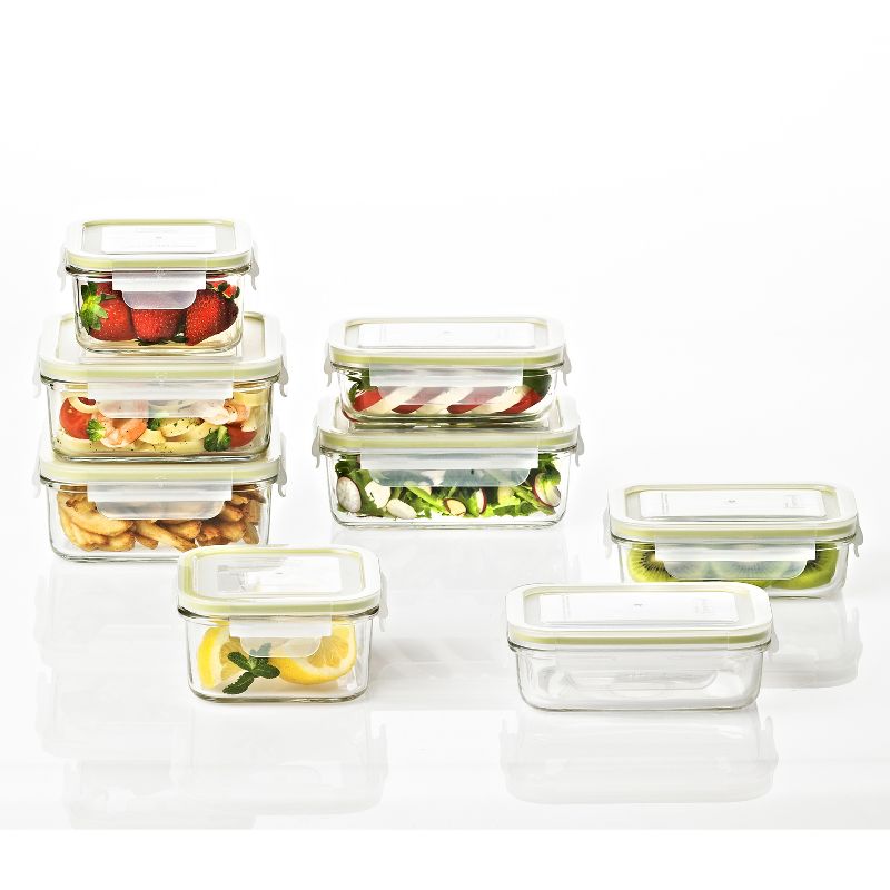 Glasslock Reusable Food Storage Container Set with Locking Lids for Leftovers and Meal Prepping, Oven & Freezer Safe, 16 Piece Set