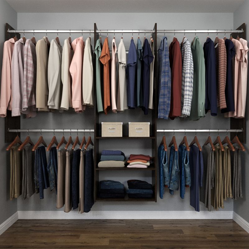 Easy Track RB1460-TON.PK Deluxe Starter Closet Storage Wall Mounted Wardrobe Organizer System Kit with Shelves and Rods, Truffle Brown