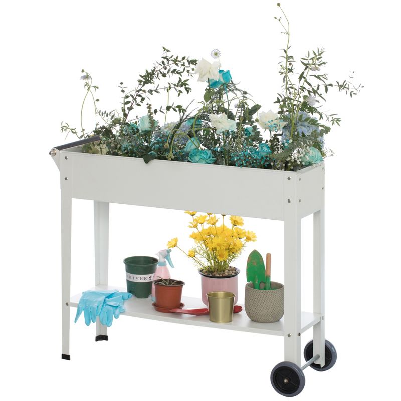 Gardenised Mobile Planter Raised Garden Bed Rectangular Flower Cart with Shelf