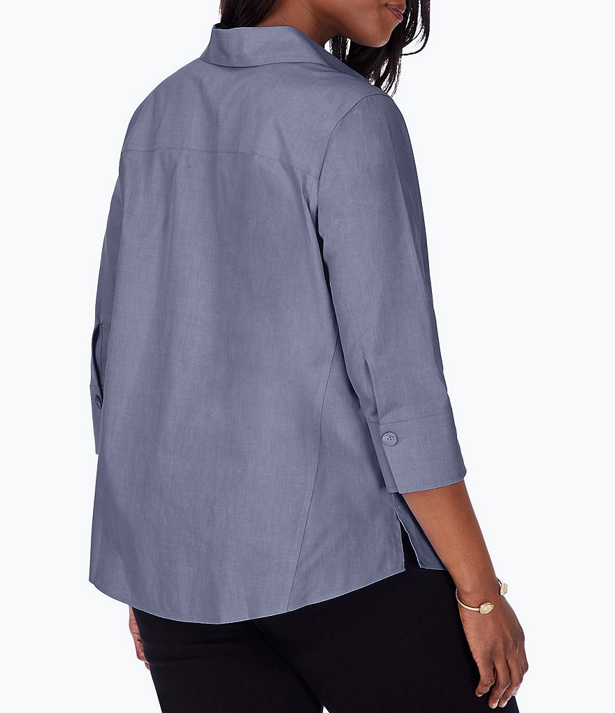 Foxcroft Plus Size Point Collar Neck 3/4 Sleeve Paityn Solid Shirt