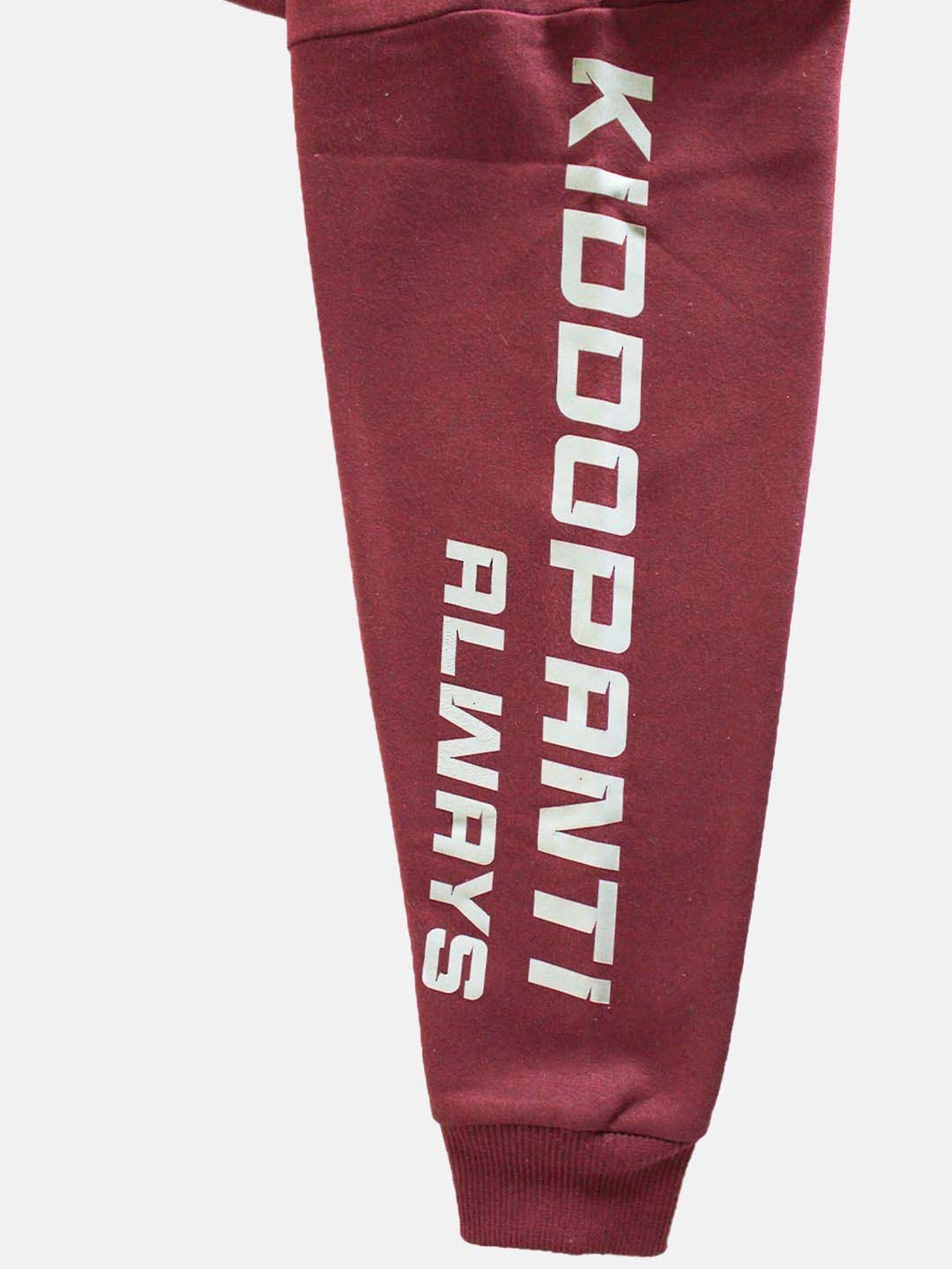 Kiddopanti Kids Maroon & Grey Regular Fit Full Sleeves Sweatshirt Set
