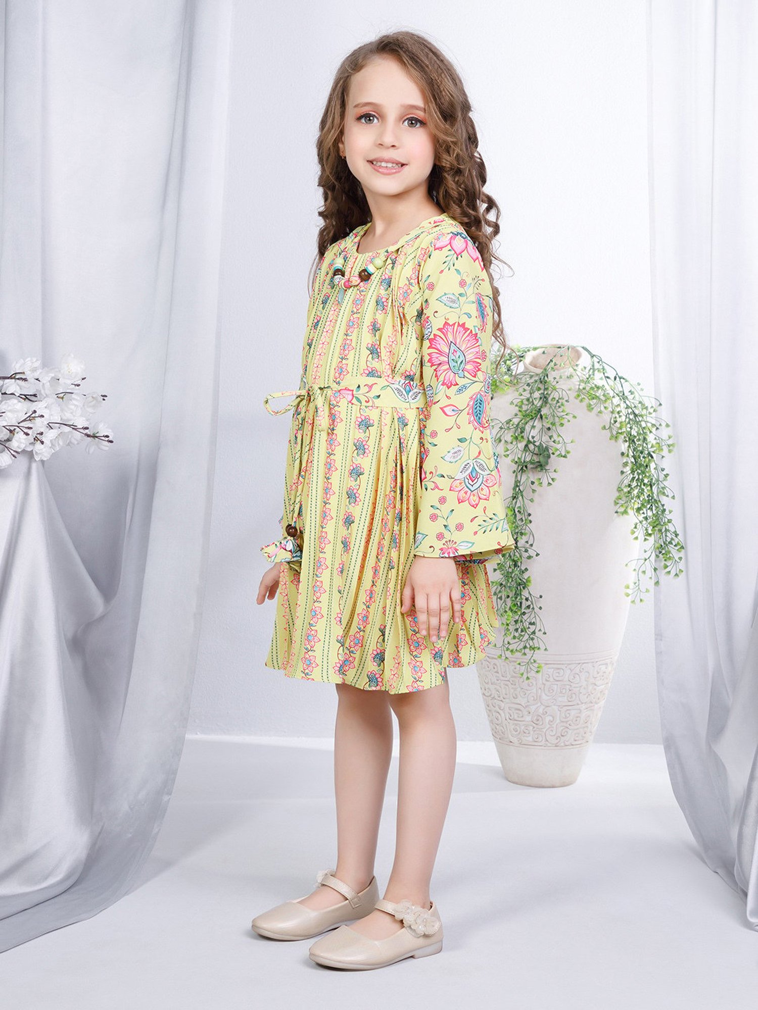 Peppermint Kids Black & White Printed Full Sleeves Dress