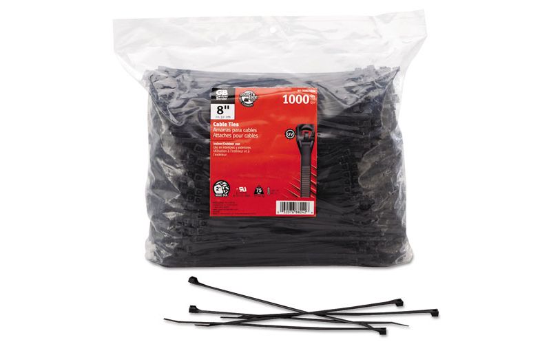 GB Standard Cable Ties 8" Long .17" Wide .055" Thick UV Black 46308UVBMN
