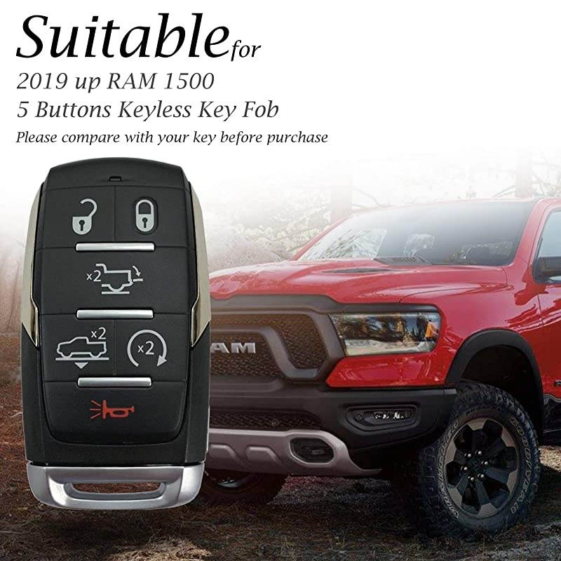 Genuine Leather Keyless Entry Remote Control Smart Key Case Cover with Leather Key Chain for 2019 2021 RAM 1500 6Button Red