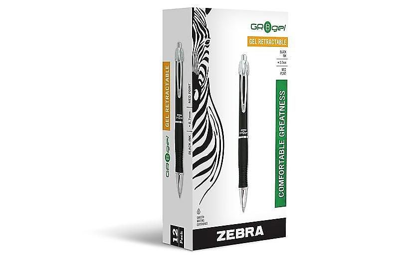 Zebra GR8 Retractable Gel Pen Black Ink Medium Dozen 42610